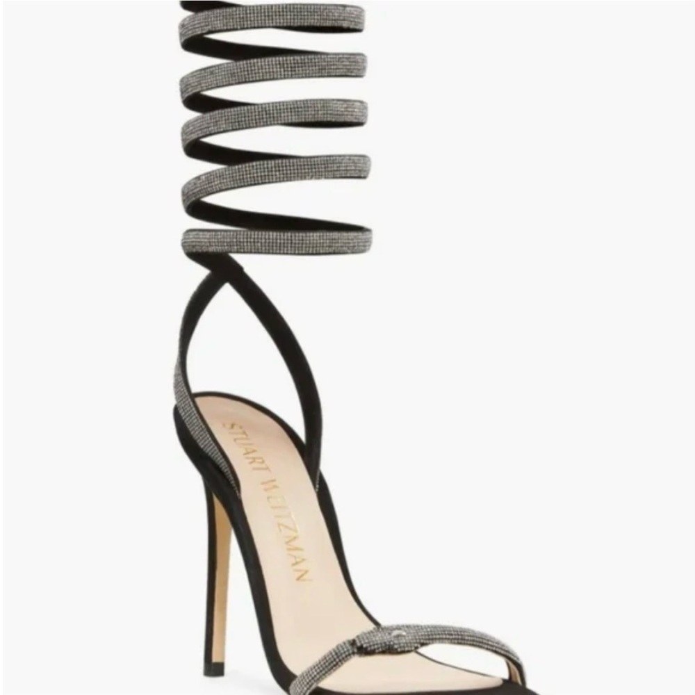 Stuart Weitzman Spiral Strap Black and Silver Heels
